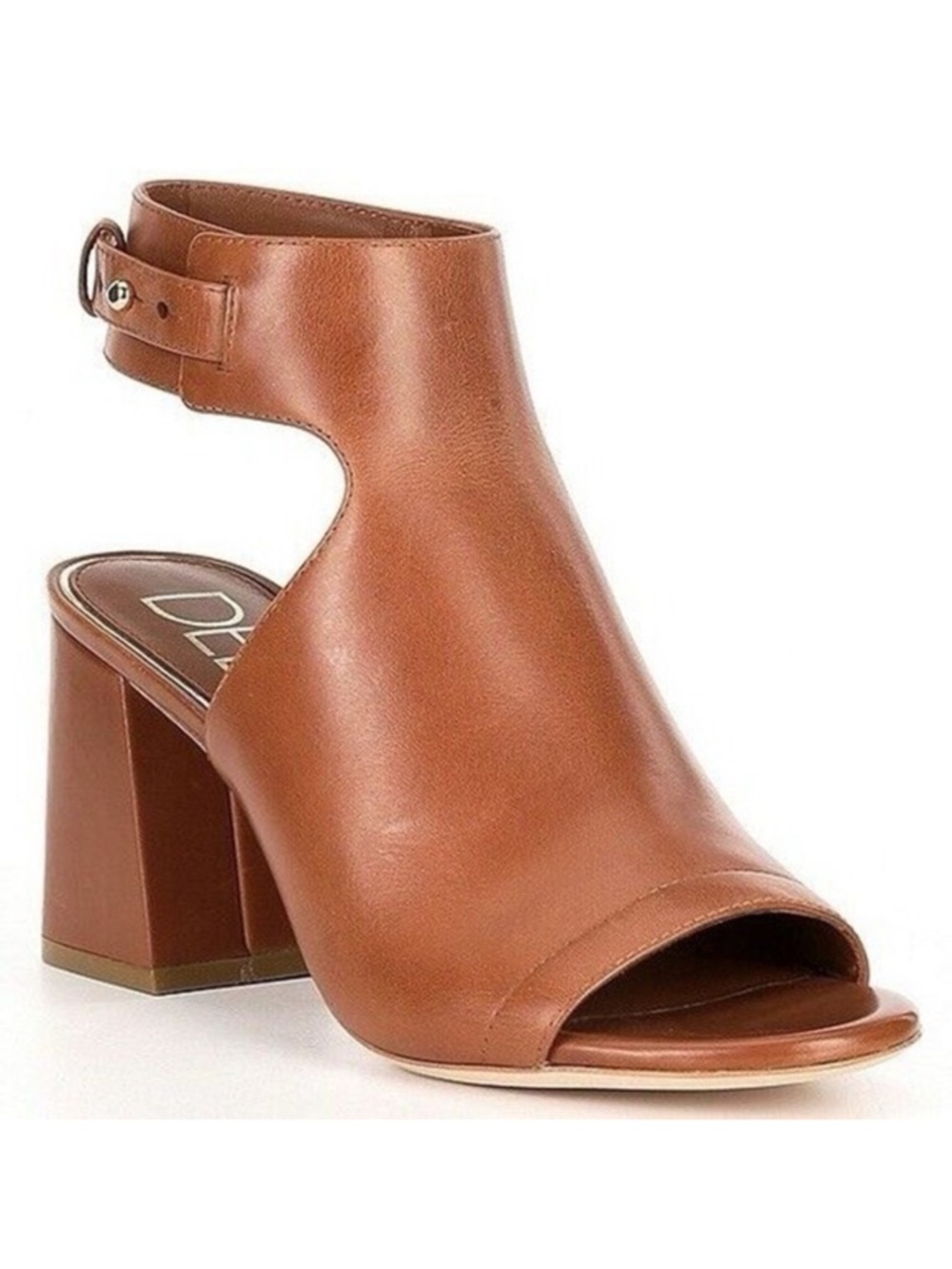 Deltan Sadie Cognac Tan Leather Peep Toe Heel Shooties Womens Size 6
